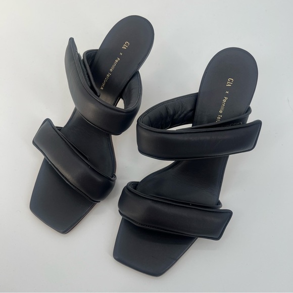 New GIA Borghini Pernille Teisbaek Black Perni Leather 2 Straps Slide Heel 10 - Picture 3 of 13